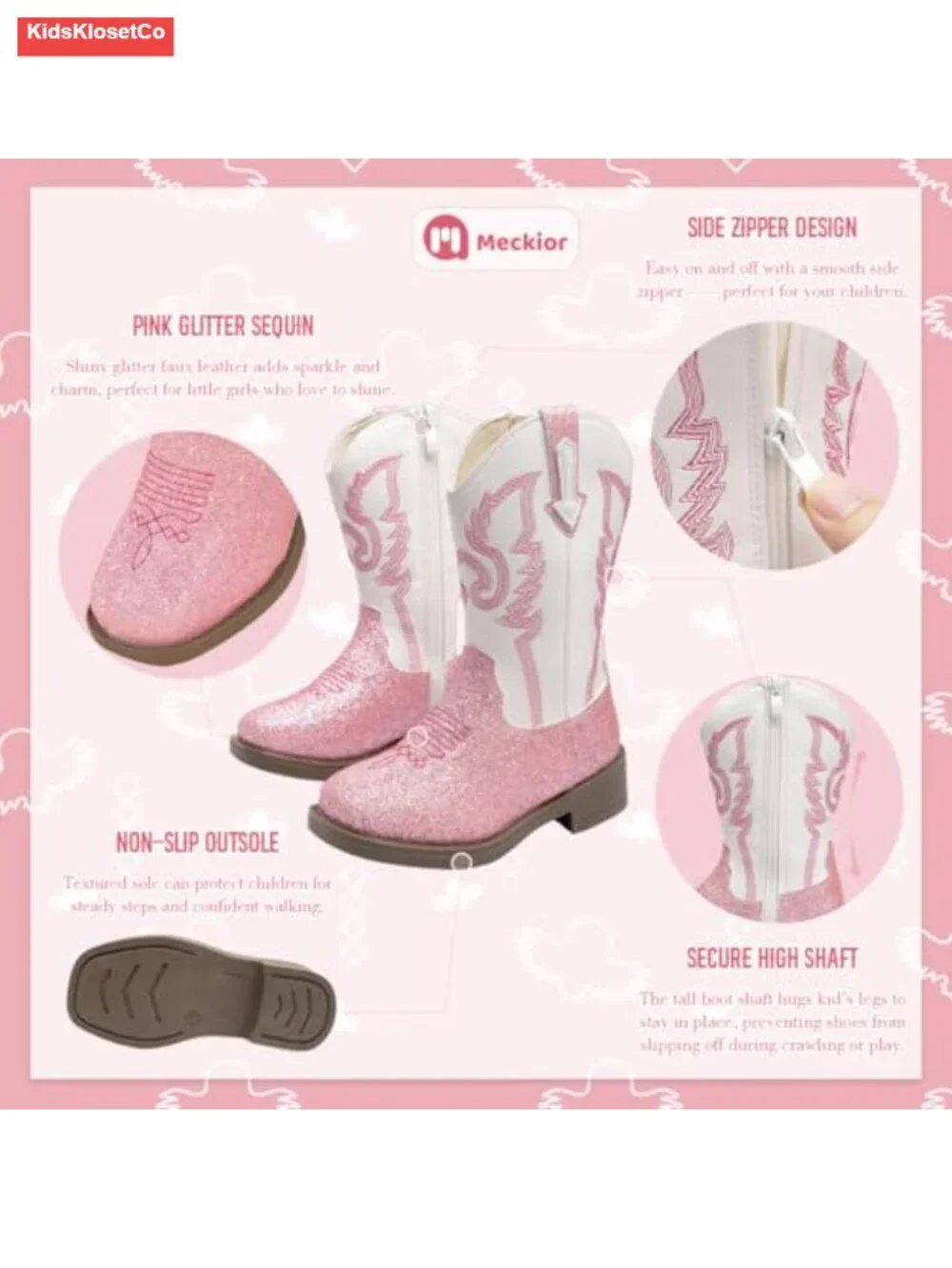 Toddler Cowboy Boots Mid Calf Sparkly Boots Classic Western Boots Kids Riding